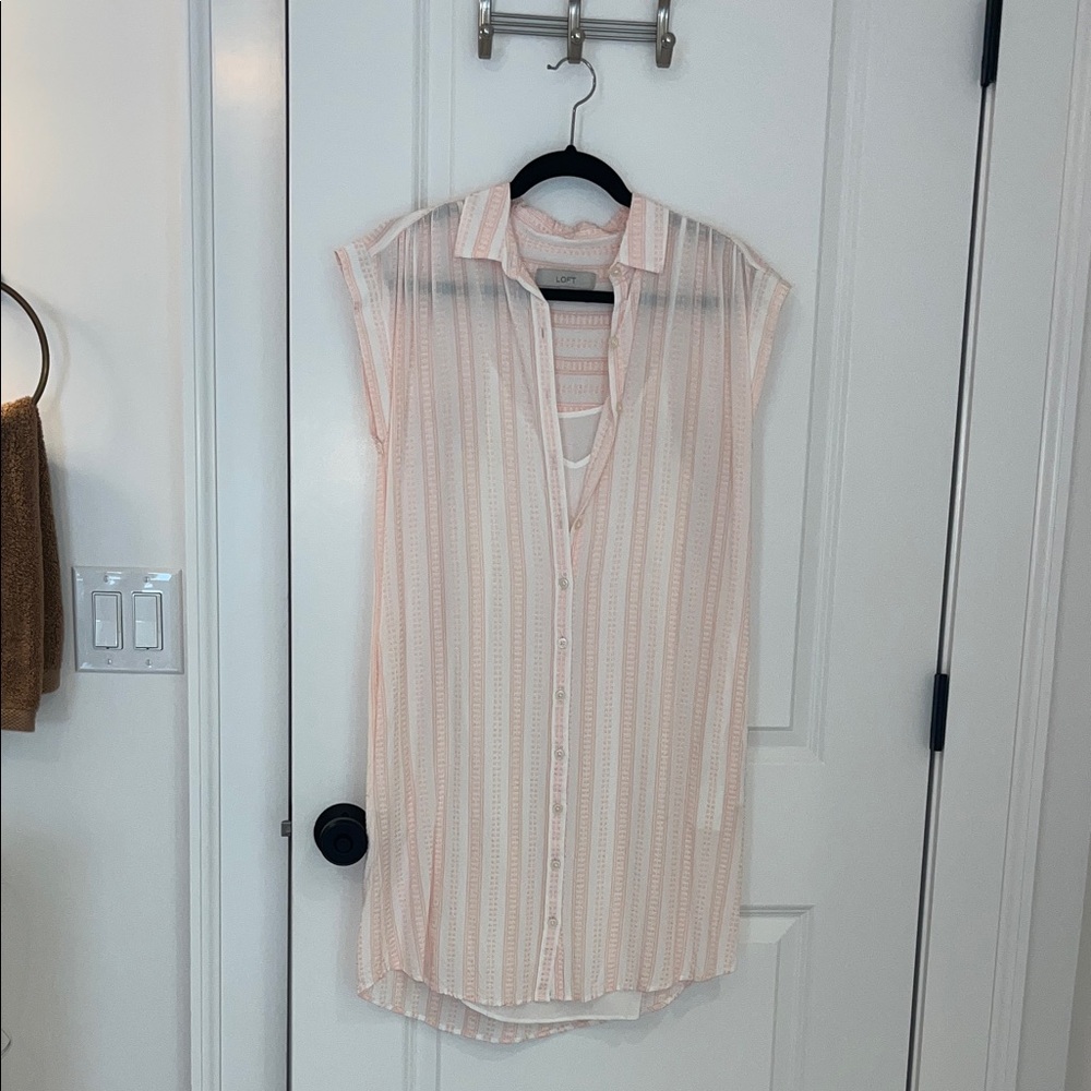 LOFT Light Pink Striped Sleeveless Mini Dress
